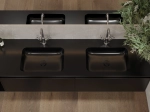 Plan vasque à encastrer, double lavabos intégrés angle arrondi, L. 120 à 200 cm x 40 à 60 cm, résine minérale ACRYSTONE® SOLID SURFACE Finition lisse, Livraison Offerte et Rapide.